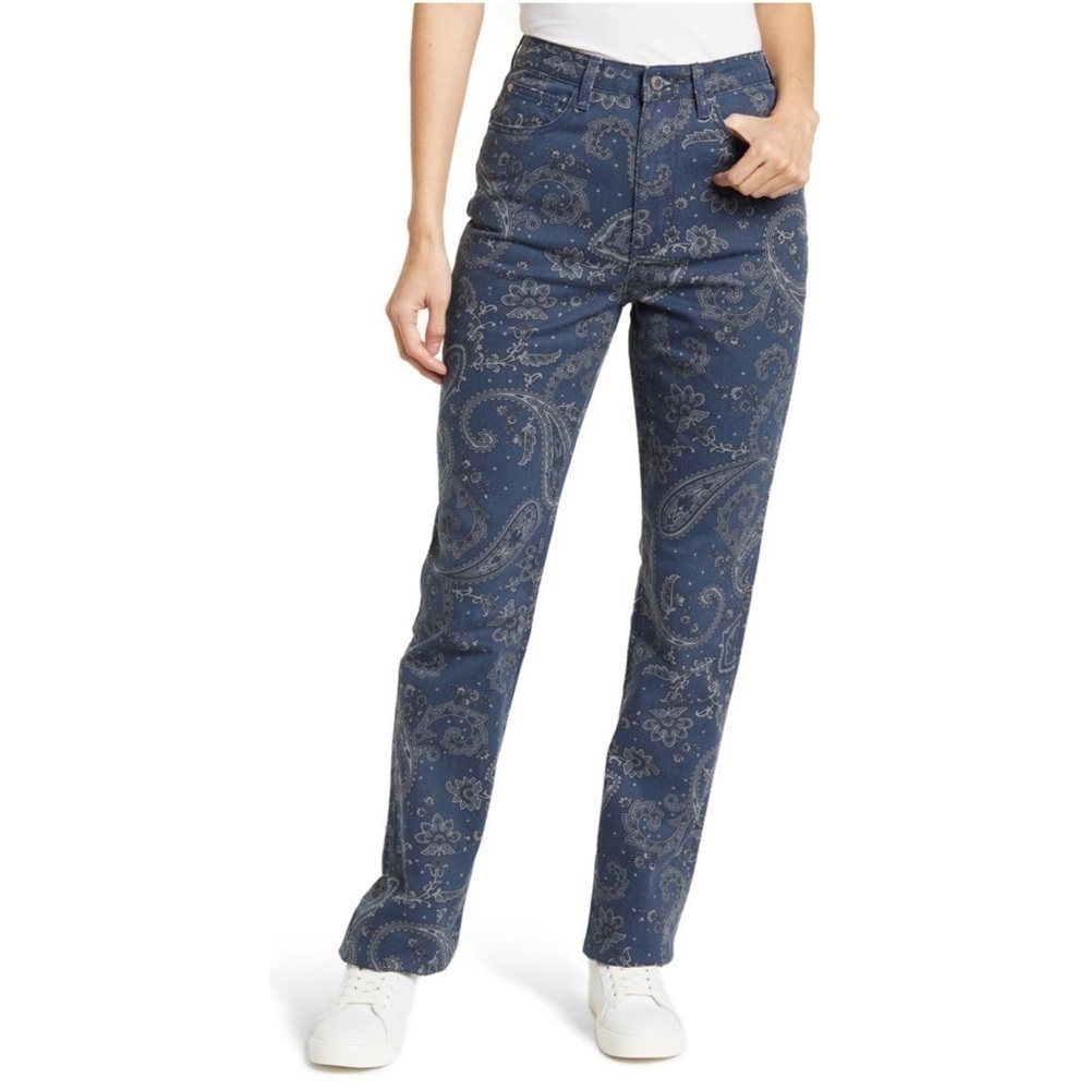 WeWoreWhat Revolve The Icon Jean in Paisley - Night 100% Cotton Sky Sz. 24 - Picture 6 of 14